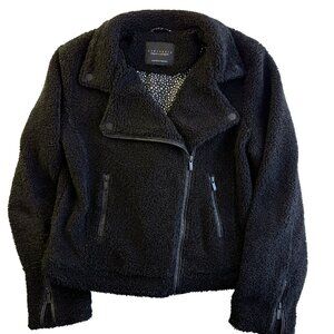 Sanctuary Women's Moto Shearling Black Jacket Coat Small S
